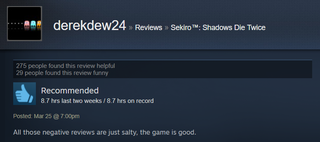 Illustration for article titled Sekiro: Shadows Die Twice, As Told By Steam Reviews